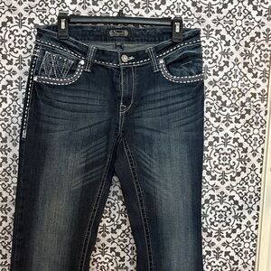 Shyanne Dark Blue Boot Cut Jeans with White Stitching